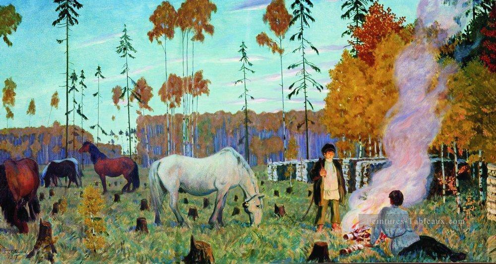 nuit de cheminée 1917 Boris Mikhailovich Kustodiev Peintures à l'huile